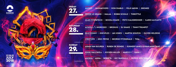 Sunrise Festival 2018 Kołobrzeg 27-29 Lipca Line up